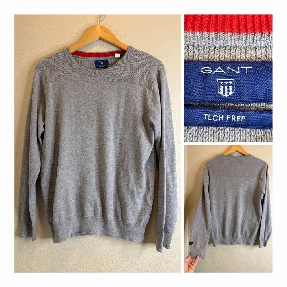 GANT Tech Prep Men's M Gray Crewneck Sweater 65% Cotton Sport Prep Golf